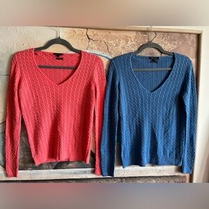 Massimo Dutti Set of 2 Pink & Blue Cable-knit V-neck Sweater Top Size Small
